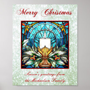 Glass Christmas Candle Holly Green Glitzer Poster