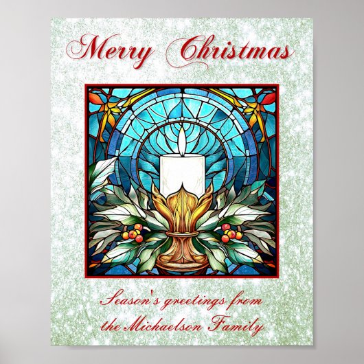 Glass Christmas Candle Holly Green Glitzer Poster (Vorne)