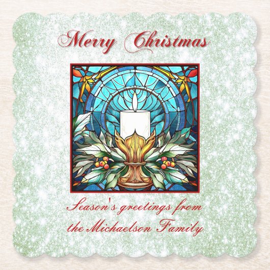 Glass Christmas Candle Holly Green Glitzer Untersetzer (Vorderseite)