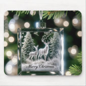 Glass Christmas Deer Ornament on Pine Tree Mousepad (Vorne)