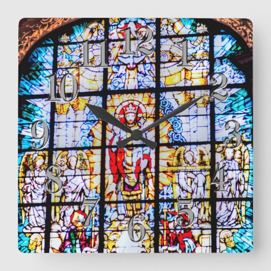 Glass Church Window, Greenwich, UK Quadratische Wanduhr (Vorderseite)