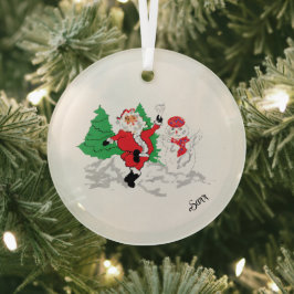 Glass Circle Ornament :  Santa Claus  Aus Glas