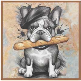Glass COASTER -Frenchie on a Coaster with Baguette Glasuntersetzer