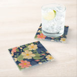 Glass Coaster Navy Peach Pink Floral Botanical Glasuntersetzer<br><div class="desc">Bold botanical floral glass coaster featuring navy peach pink garden design — the most gloriously cheerful and deeply lush illustrated botanical table accent your most beloved surfaces have ever had the absolute pleasure of hosting! Oversized creamy peach daisy blooms with sunny golden centers burst forward with the most joyfully confident...</div>