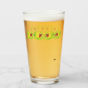 Glass Cup : Asiatische Blume mit Schmetterling Glas