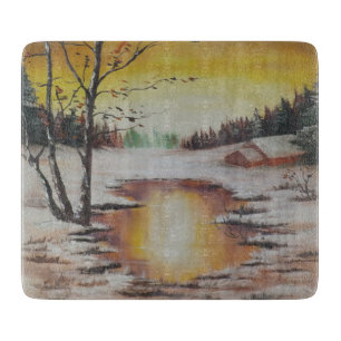 Glass Cutting Board Ann Hayes Painting Winter Scen Schneidebrett