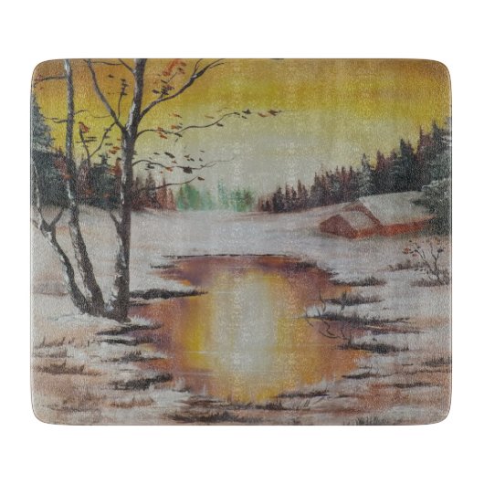Glass Cutting Board Ann Hayes Painting Winter Scen Schneidebrett (Vorderseite)