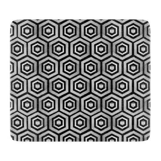 Glass Cutting Board Black White Hexagon Geometric Schneidebrett (Vorderseite)