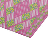Glass Cutting Board: Pink Primroses Polkas Gingham Schneidebrett (Ecke)
