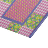 Glass Cutting Board: Pink Primroses Polkas Gingham Schneidebrett (Ecke)