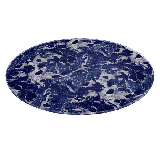 Glass Cutting Board Round - Blue & Silver Marble  Schneidebrett (Ecke)