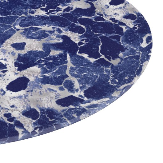 Glass Cutting Board Round - Blue & Silver Marble Schneidebrett (Ecke)