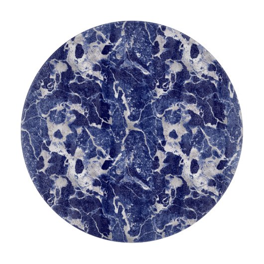 Glass Cutting Board Round - Blue & Silver Marble  Schneidebrett (Vorderseite)
