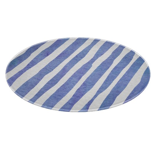 Glass Cutting Board Round - Blue Stripe Pattern Schneidebrett (Ecke)