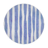 Glass Cutting Board Round - Blue Stripe Pattern Schneidebrett (Vorderseite)