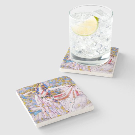 Glass Dancer in fließendem Kleid Steinuntersetzer (Seitenansicht)