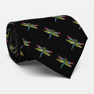 Glass Dragonfis auf Black Neck Tie Krawatte