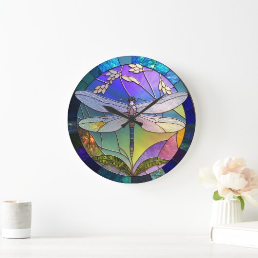 Glass Dragonfly Große Wanduhr (Zuhause)