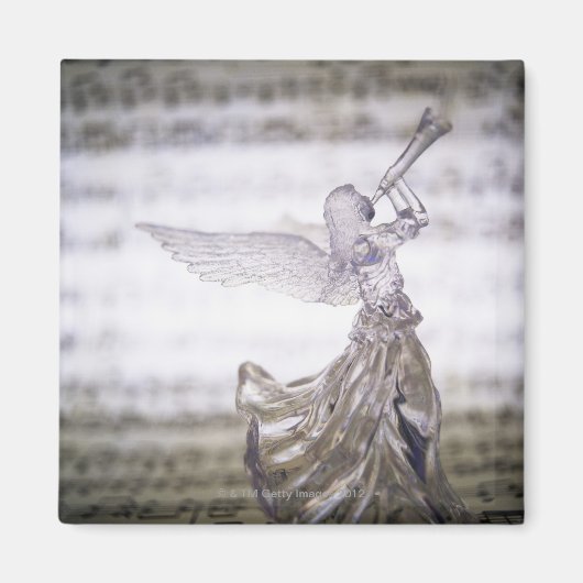 Glass Engel spielen Trompete und Bild von Blatt Magnet (Vorne)