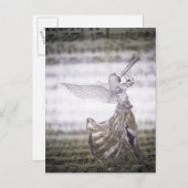 Glass Engel spielen Trompete und Bild von Blatt Postkarte (Vorne/Hinten)