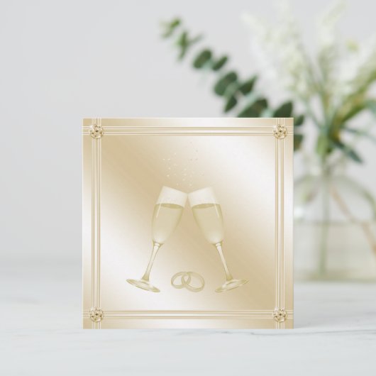 Glass Gold Champagner Hochzeit Einladung (Stehend Vorderseite)