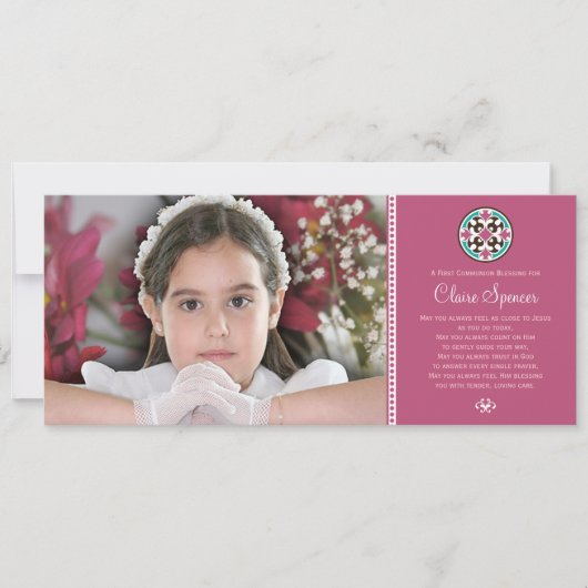 Glass-Heilige Erste Kommune Foto Keepake Karte (Vorderseite)