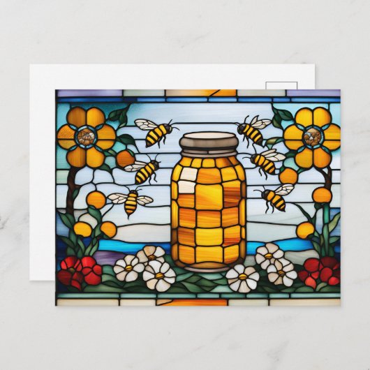 Glass Honeybees und Honey Jar Postkarte (Vorne/Hinten)