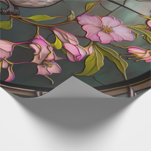 Glass Hummingbird Muster Frühlingsblumen Geschenkpapier (Ecke)