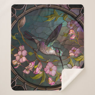 Glass Hummingbird Muster Frühlingsblumen Sherpadecke