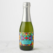 Glass in fröhlichen Farben mit Ihrer Botschaft Schaumweinetikett (Vorderseite)