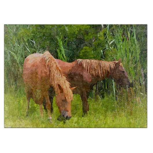 Glass Kitchen Cutting Board - Assateague Ponies Schneidebrett (Vorderseite)