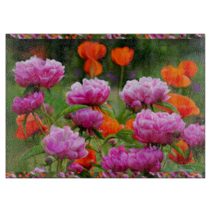 Glass Kitchen Cutting Board Peonies/Poppies Schneidebrett