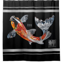Glass Koi Fish - Silver Trim - Duschvorhang
