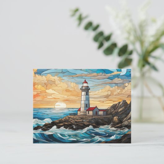 Glass-Leuchtturm auf dem Felsen Postkarte (Stehend Vorderseite)