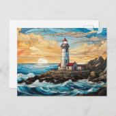 Glass-Leuchtturm auf dem Felsen Postkarte (Vorne/Hinten)