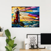 Glass-Leuchtturm bei Sonnenaufgang Poster (Heimbüro)
