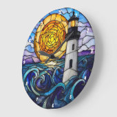 Glass Lighthouse Ocean Sunset Große Wanduhr (Winkel)