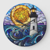 Glass Lighthouse Ocean Sunset Große Wanduhr (Vorderseite)