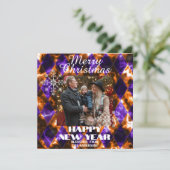 Glass Misty Foto Lila Gold Feiertagskarte (Stehend Vorderseite)