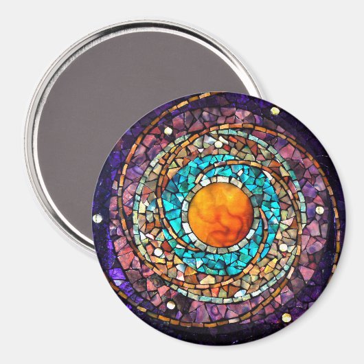 Glass Mosaic Magnet "Celestial Clockwork" (Vorderseite/Rückseite)
