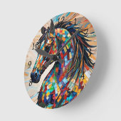 Glass-Mosaikpferd aus Multicolor 15 Runde Wanduhr (Winkel)