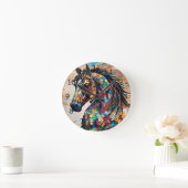 Glass-Mosaikpferd aus Multicolor 15 Runde Wanduhr (Zuhause)