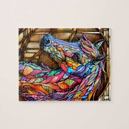 Glass-Mosaikpferd im Multicolor 14 Puzzle (Horizontal)
