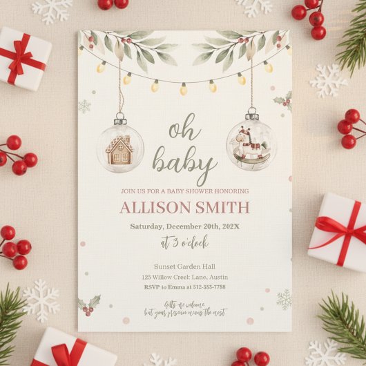 Glass Ornament Baby Shower Invitation Winter Theme Einladung