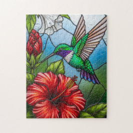 Glass Patchwork Hummingbird Garden Floral Mosaic Puzzle