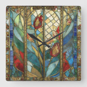 Glass Rote Hauptopftiere bei Sonnenaufgang Quadratische Wanduhr (Vorderseite)