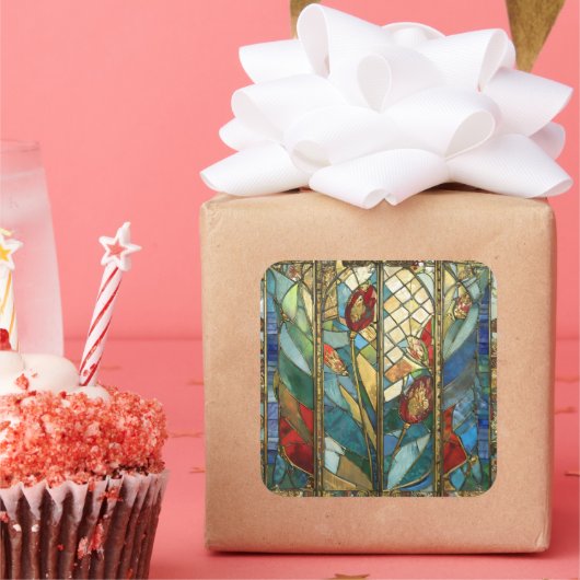 Glass Rote Hauptopftiere bei Sonnenaufgang Quadratischer Aufkleber (Party)