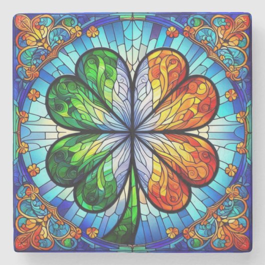 Glass Saint Patrick's Day Irish Clover Steinuntersetzer (Vorderseite)