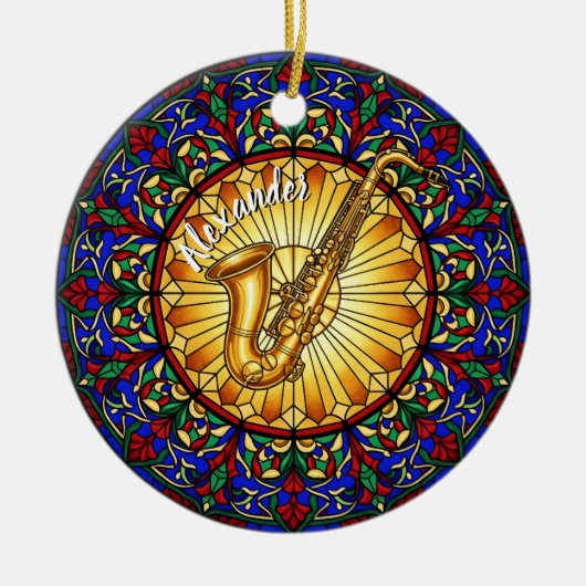 Glass Saxophon Individuelle Name Weihnachten Keramik Ornament (Vorne)