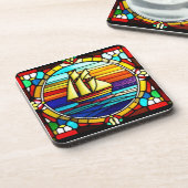 Glass-Segelschiff bei Sunset Getränkeuntersetzer (Linke Seite)